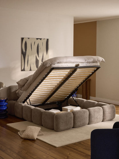 Warehamy Tayla Storage Bed, Upholstered in Teddy Bouclé