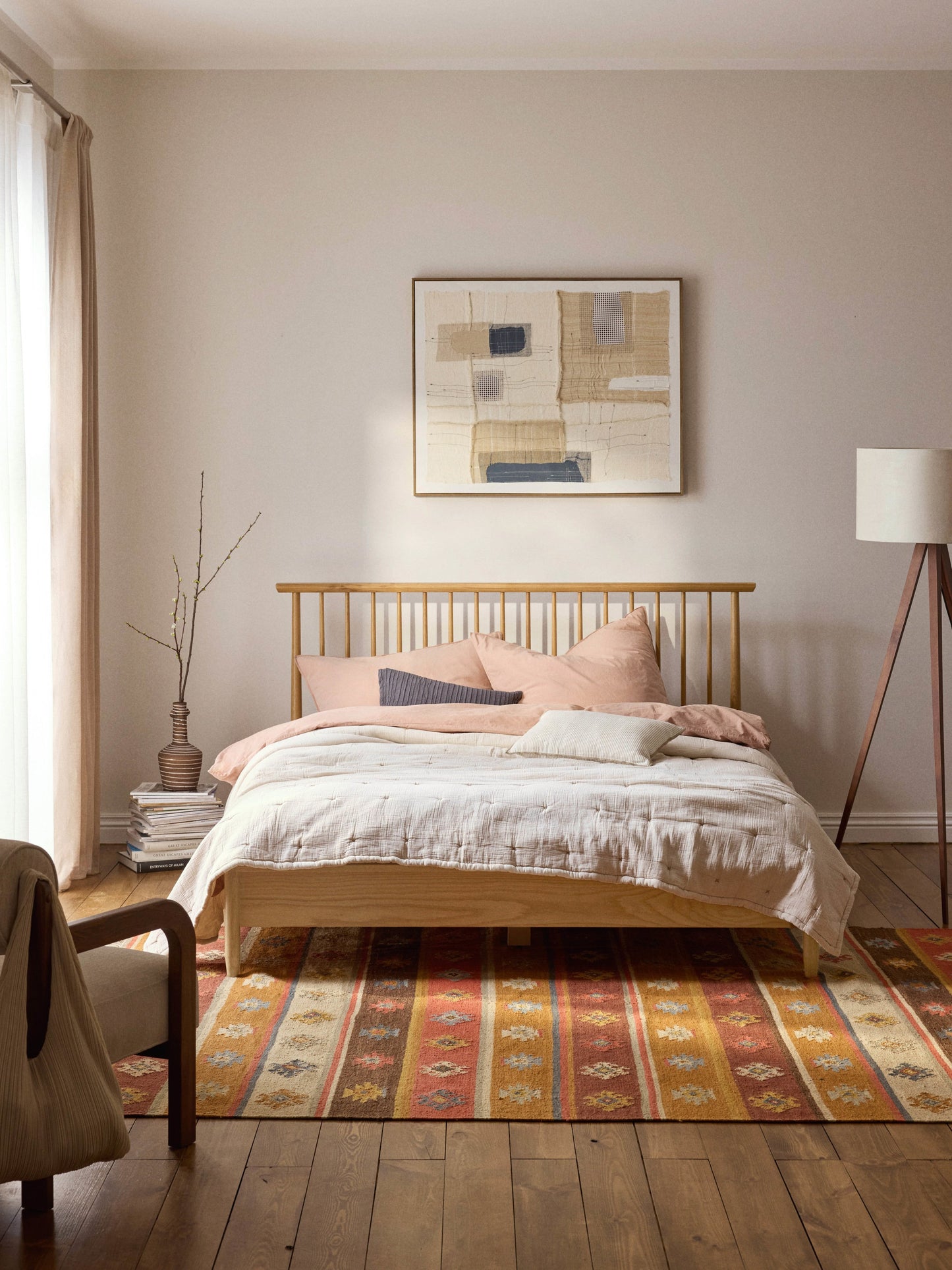 Warehamy Windsor Wooden Bed, Pine Headboard