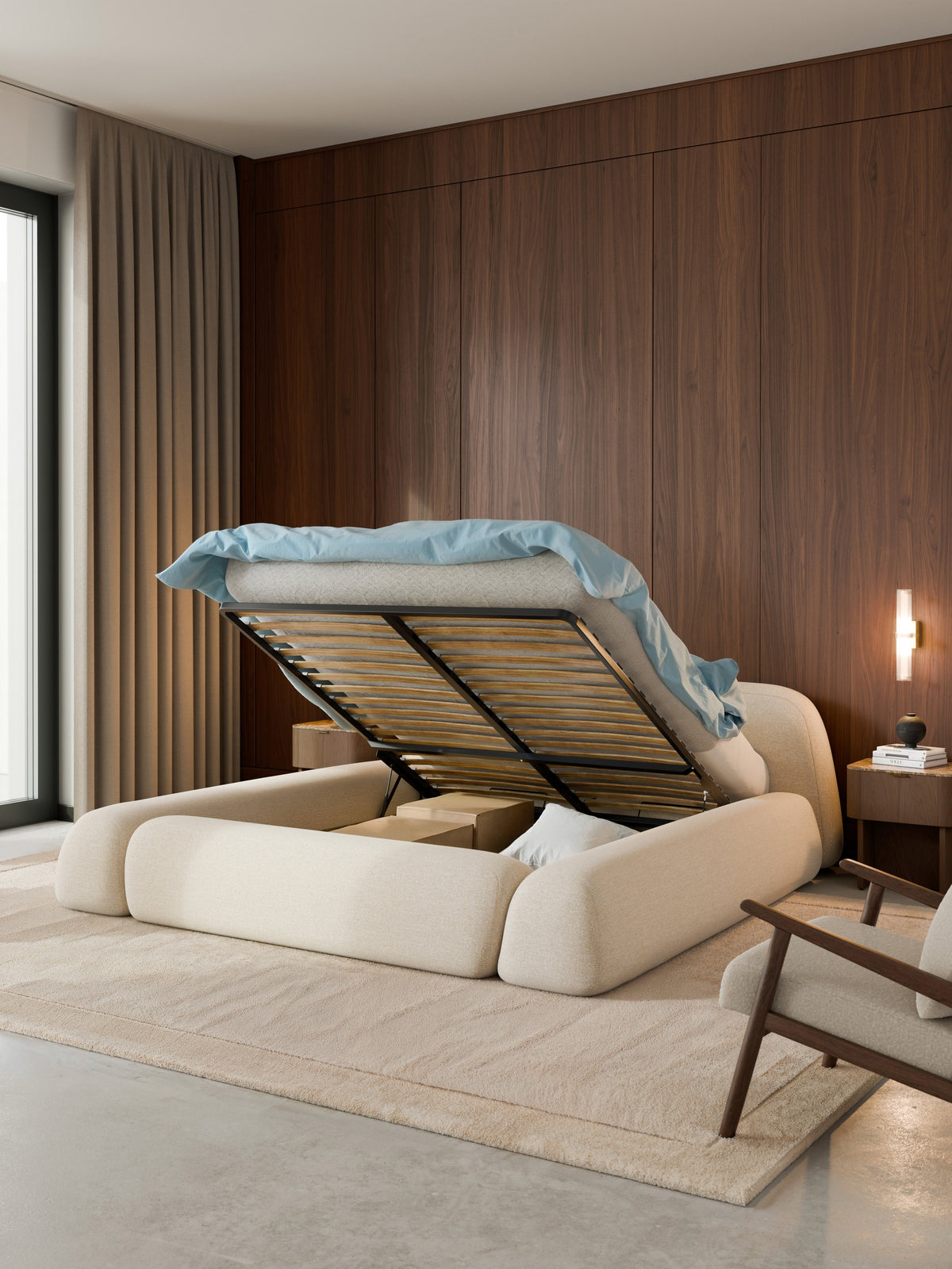 Warehamy Wolke Storage Bed, Upholstered in Bouclé
